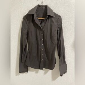 Light black women’s  Button-Up Shirt with ruffle sleeve detail